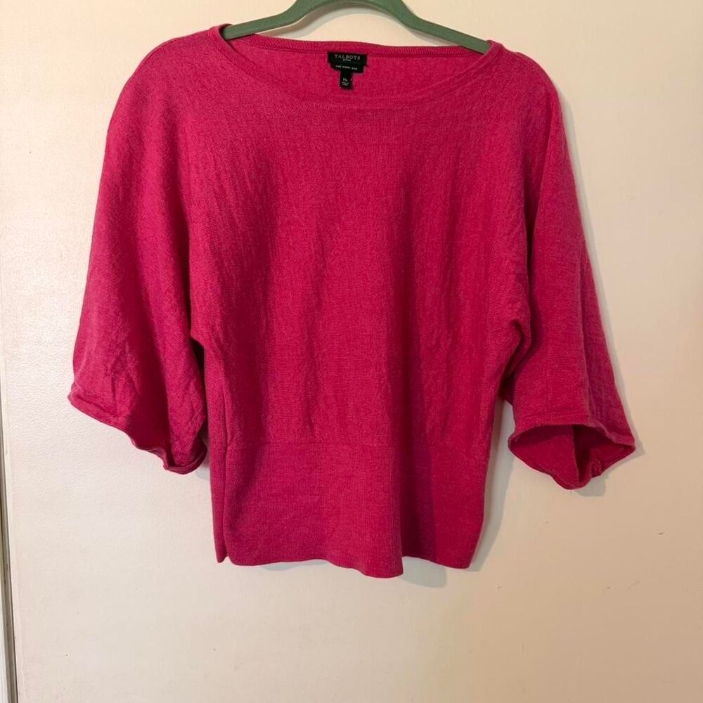 Talbots Petites Pure Merino Wool Dolman Sleeve Sweater - Pink - Size MP